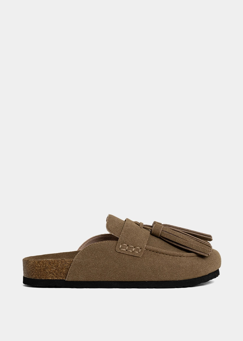 ARIANA Taupe Suede Clog Slides | SHUSHOP