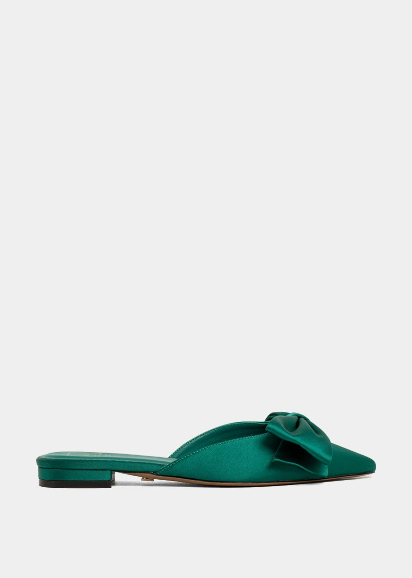 DOROTHY Green Flat Mule with Oversized Bow | SHUSHOP