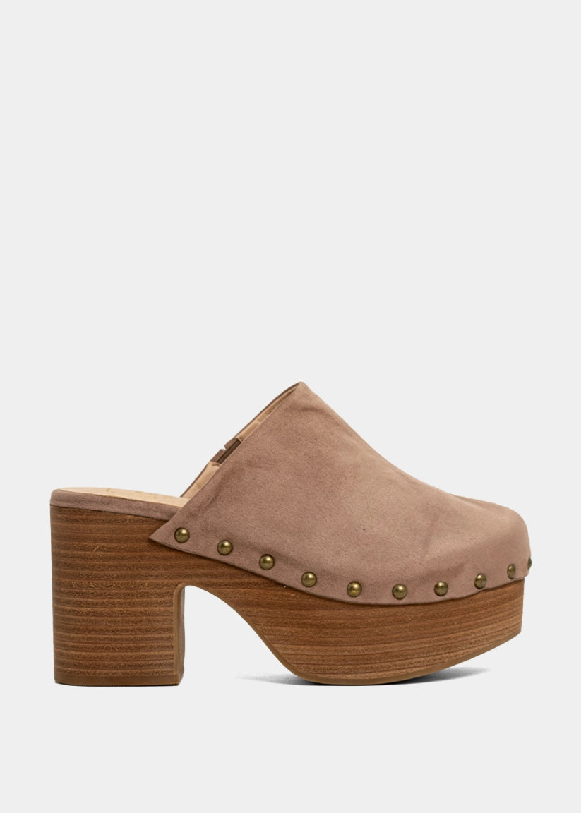 GIGI Taupe Suede Platform Clog with Stud Details – SHUSHOP