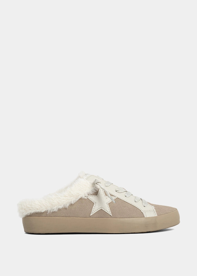 shu♡shu PINAH Taupe Suede Shearling Mule Sneakers | SHUSHOP