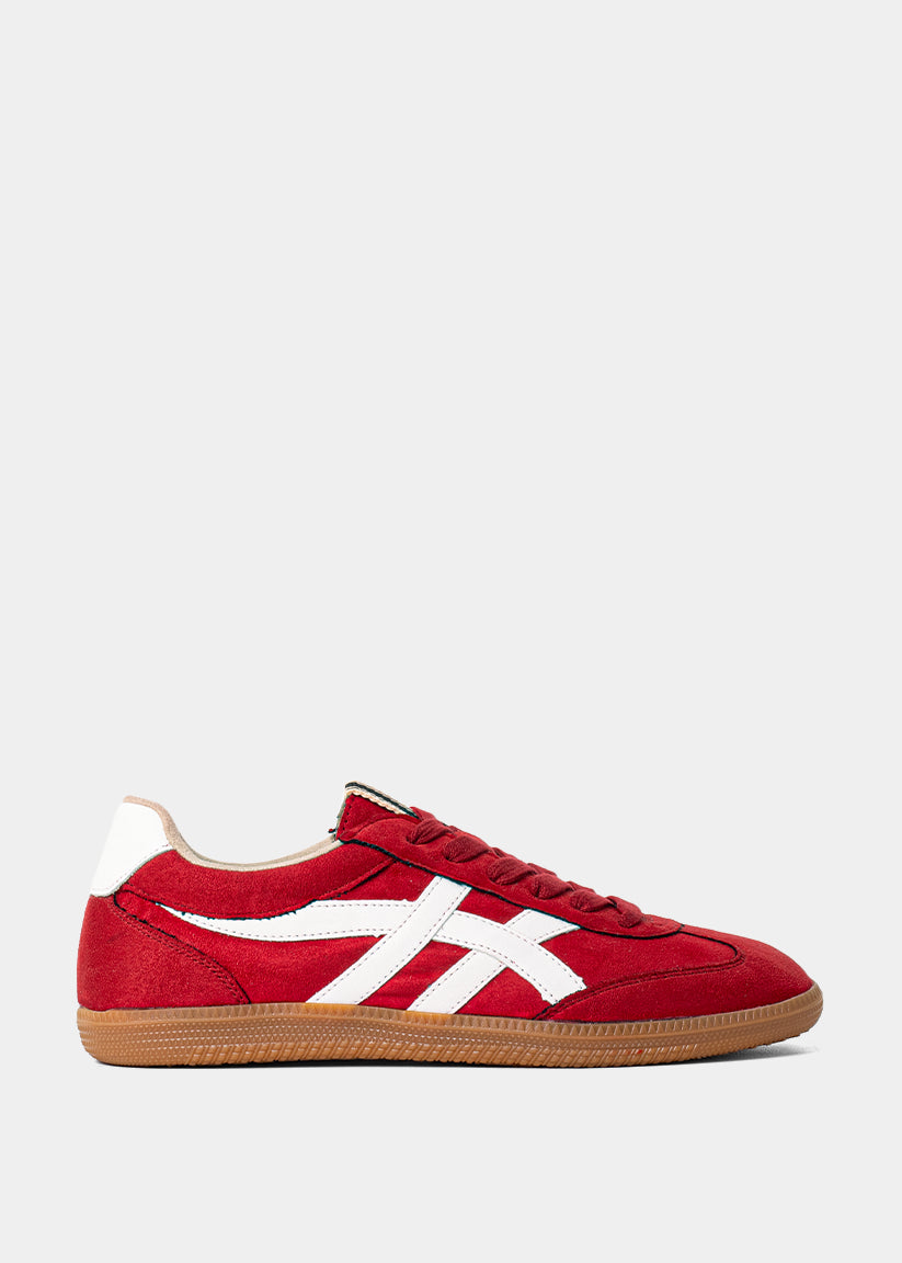 Sasha Red Suede Sneaker – Bold Retro Style with a Modern Twist