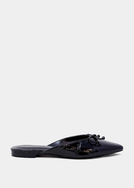 Alexandra Black Croco Pointed-Toe Mule | SHUSHOP