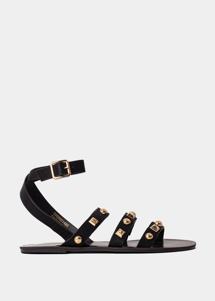 DAPHNE Black | Studded Flat Sandals for Women – SHUSHOP display picture 2