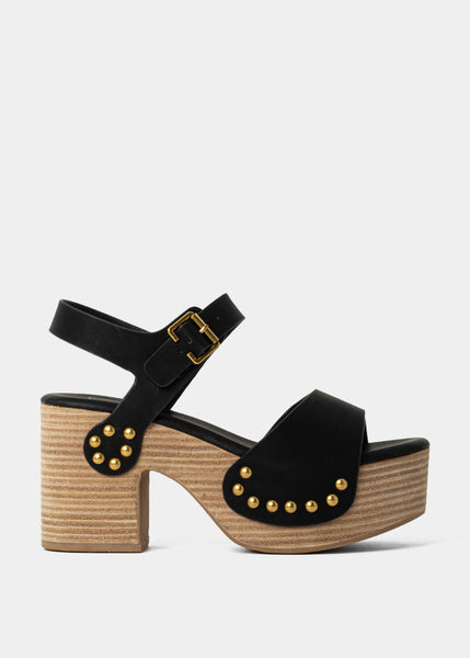 GIA Black | Platform Sandals with Gold Studs – SHUSHOP