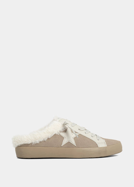 PINAH Taupe Suede Shearling Mule Sneakers | SHUSHOP