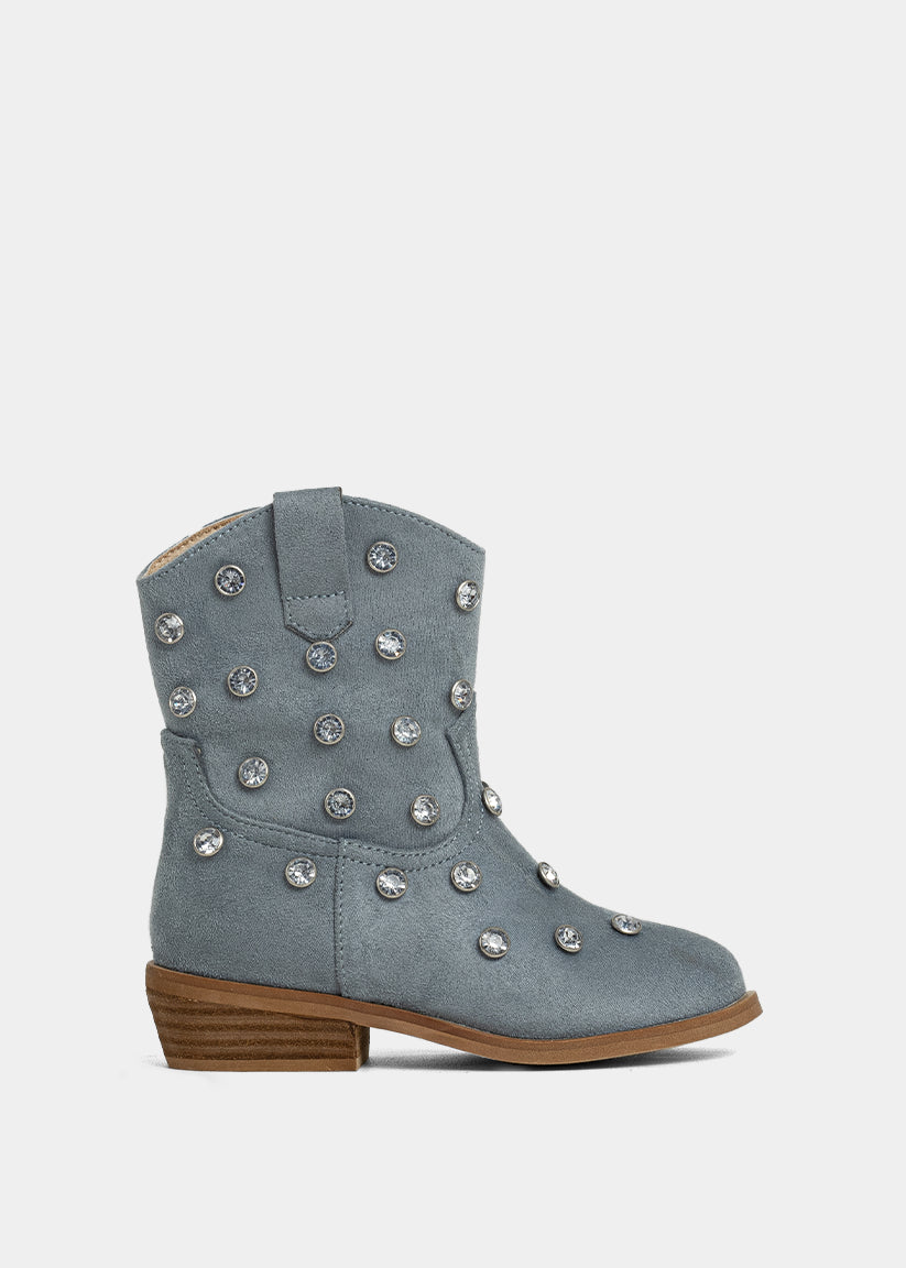 WHOOPI MINI Light Blue Suede | Girls’ Rhinestone Western Boots – SHUSHOP